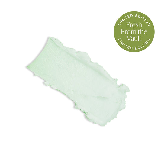 Green Clean Cleansing Balm texture with 'Fresh From the Vault' label on a white background